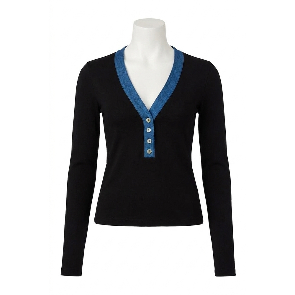 NEW LISA TODD pure rib v neck top in black